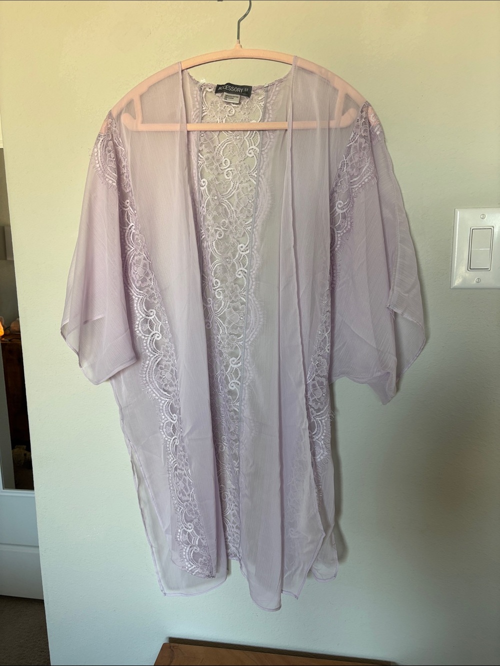 Sheer Lavender Lace-Trim Kimono